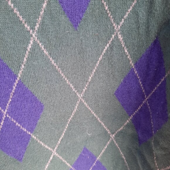 Men's Chaps Pullover Sweater Vest Green Plaid 100% Cotton Size L - Picture 5 of 6